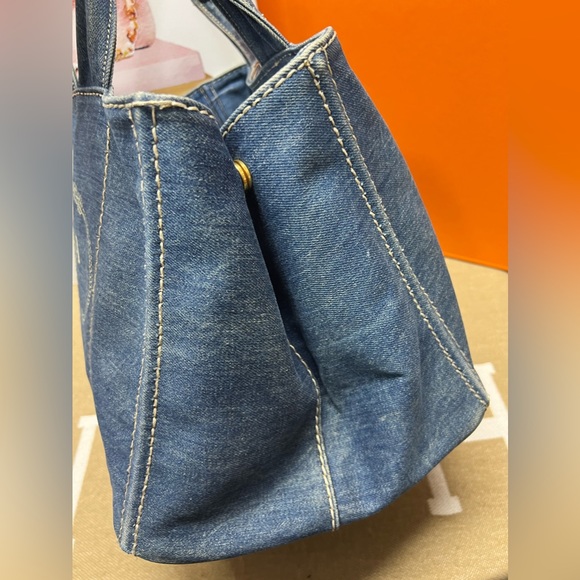 PRADA Large Denim Canapa Logo Tote-194 - Picture 5 of 16